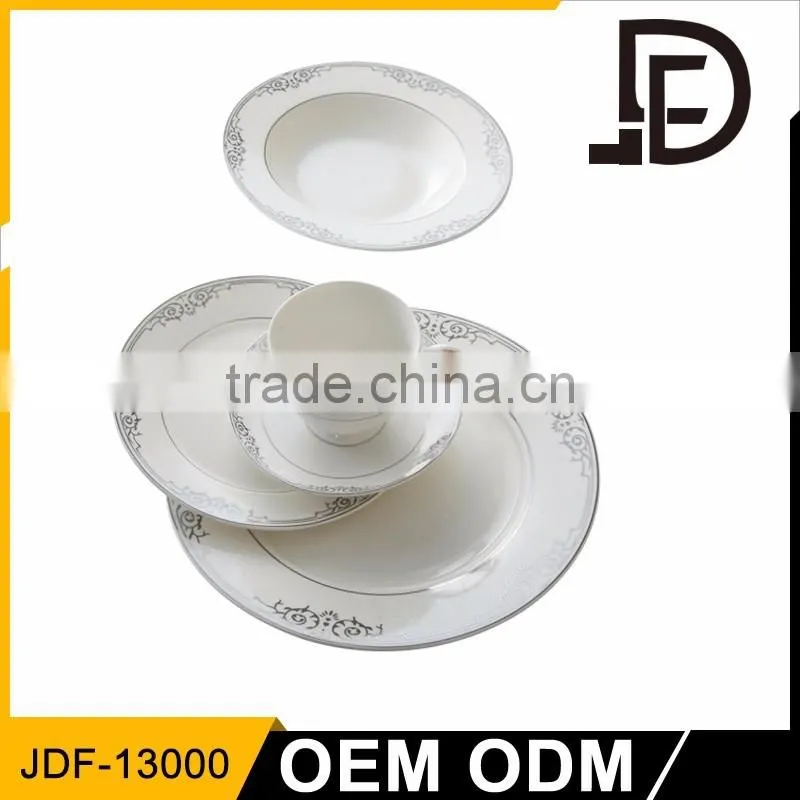 Food grade fine porcelain 20,30pcs silver fine porcelain dinner set, dinner set for 6 people