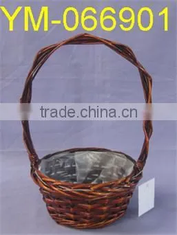 Round Willow Basket with Long Handle