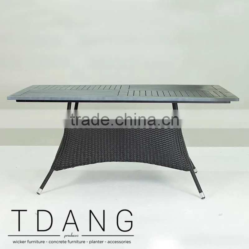 Pasadena Outdoor Wicker Dining Table with Wooden Top - Black K-D Dining Wicker Table