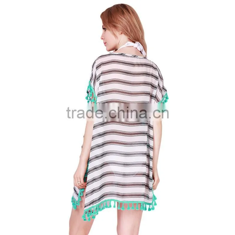 Summer Chiffon Beach Cover Ups Striped Beachwear Dress Tunics Bathing Suit Swimsuit Cover Up Swimwear Robe