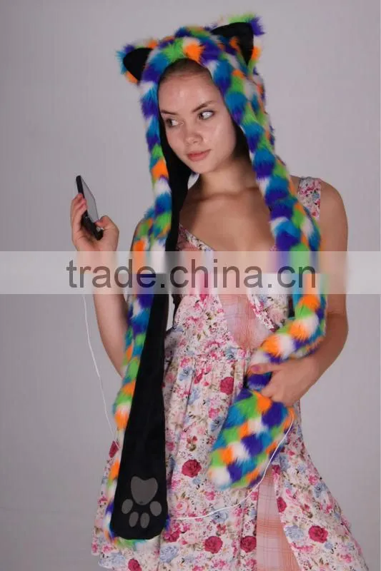 Faux Fur Music Animal Hat With Headphone Device(Suitable For IPod,MP3,Mobile phone)