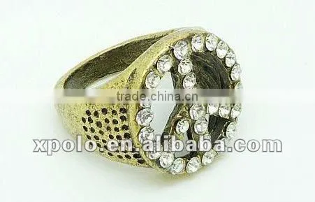 Modish Vogue Crystal Setting Peace Symbol Bronze Metal Ring
