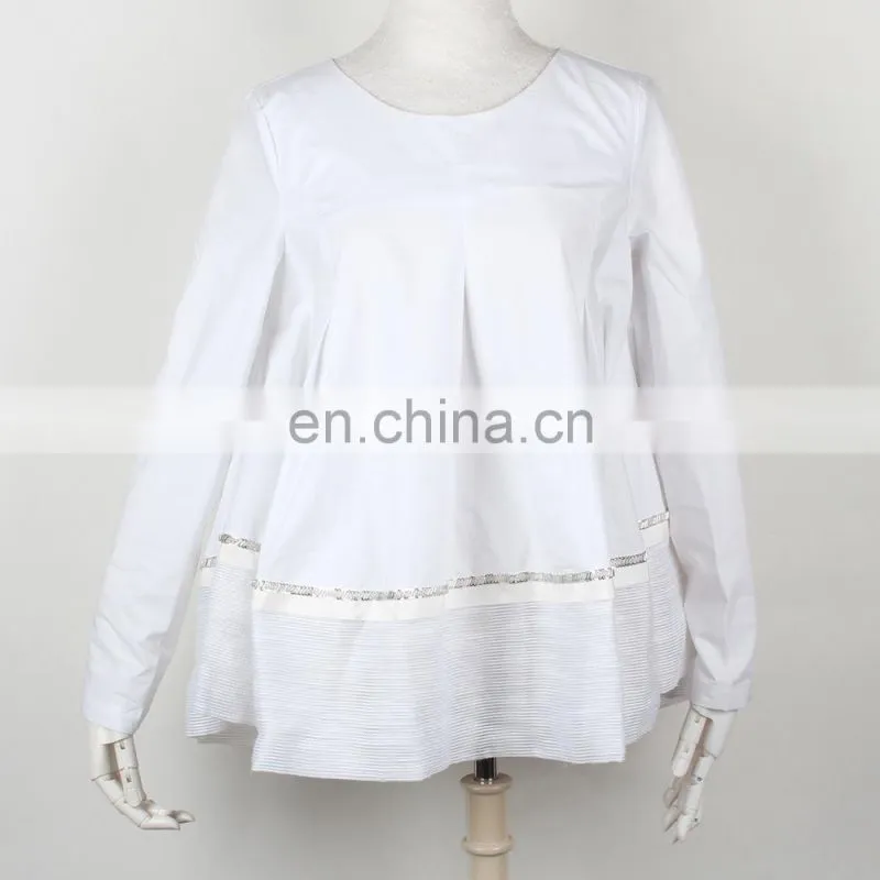 Ladies round neck plus size flower shape woman cotton shirt