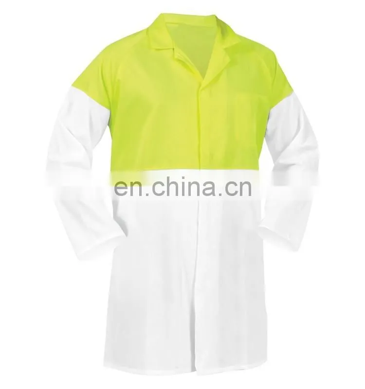 China factory cheap white Chemical Men Acid Resistant lab coat designs