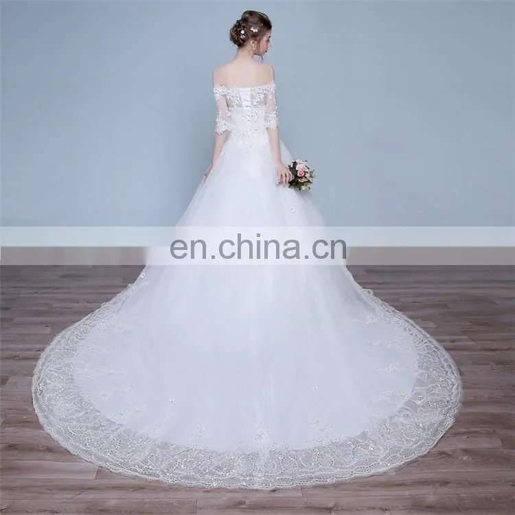 HS1624 2017 Bling Wedding Dress China Long Train Sequined Appliqued Embroidery Bridal Ball Gown