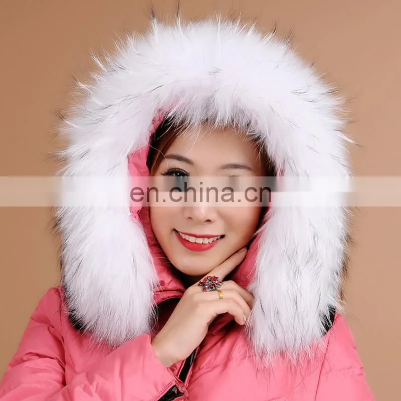 Natural Or White Large Raccoon Fur Collar Raccoon Fur Trim For Hood