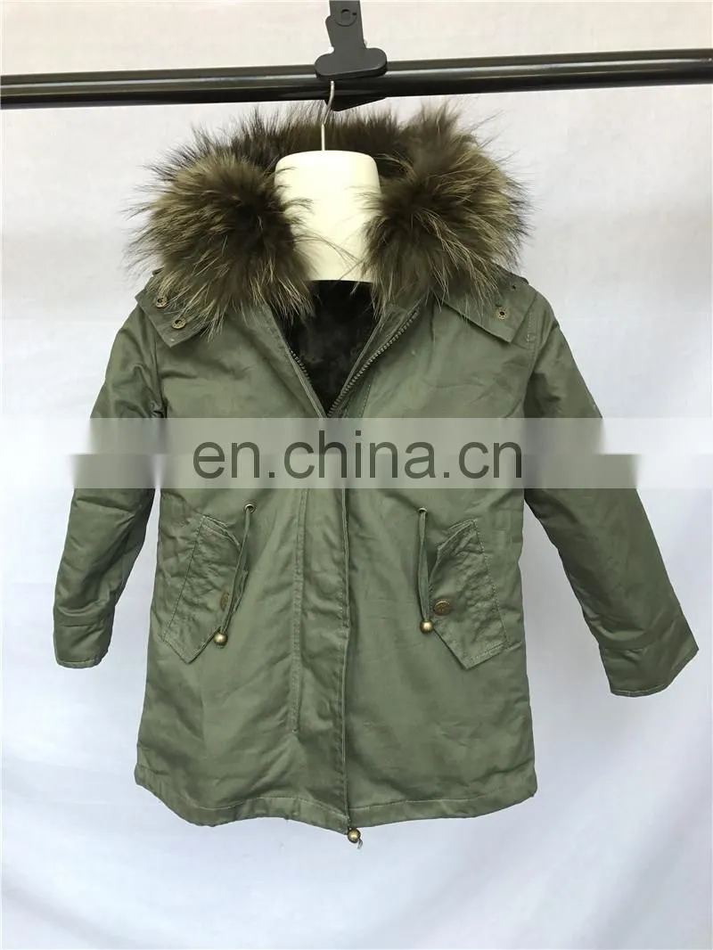 High Quality Manufacture Fashionable Winter Rose Red Rex Rabbit Fur Lining Baby Fur Parka Coat