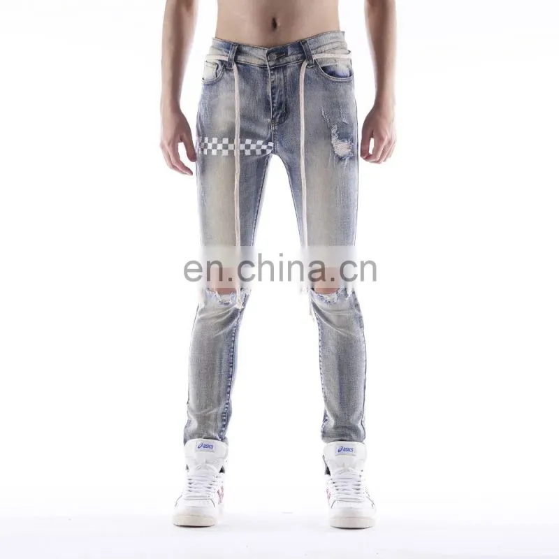 DiZNEW High Quality Custom Denim Men Printing Ripped Jeans