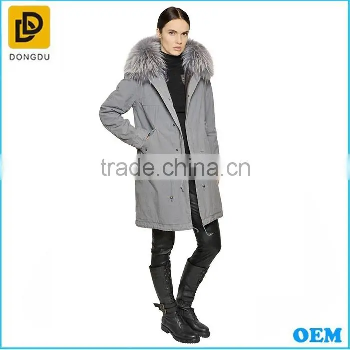 Winter gray cotton fur collar women long coats
