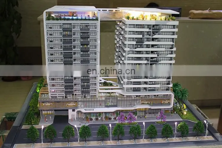 Residential and shopping building scale model, real estate project miniature 3d model