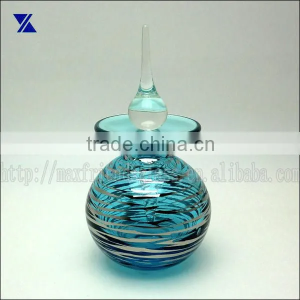 160ml hand made blue with mercury silver swirl glass empty perfume bottle