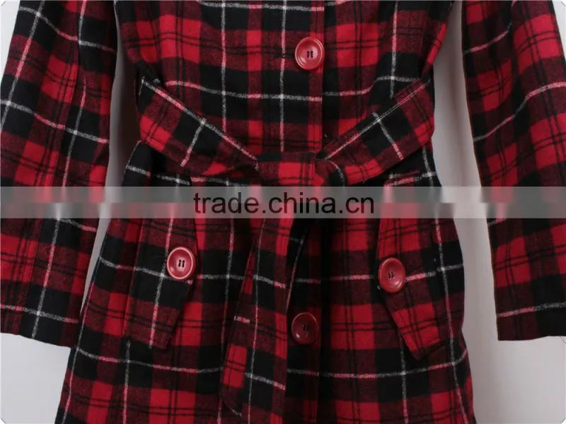 Lady's stock apparel checked melton jacket with belt