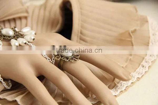 Flower Acrylic Waterdrop Beads White Lace Slave Bracelets Ring for Women