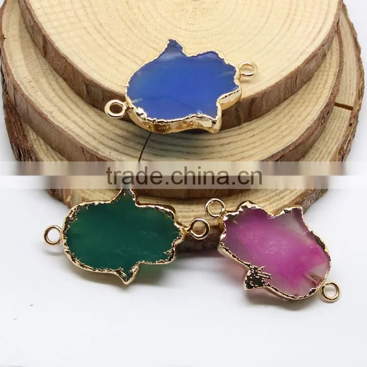 JF8556 New gold plated agate hamsa hand charm connectors