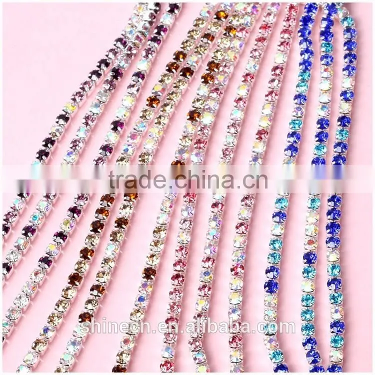 Factory direct multicolor diy AB rhinestone YIWU Wholesale Hot Sale Hot fix Strong glue silver close Rhinestone cup chain