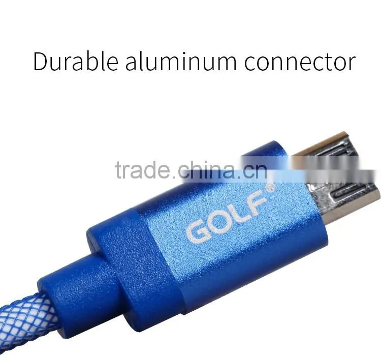 GOLF micro metal silk screen cable for android mobile phone 2.1A durable aluminum charge and data cable for android device