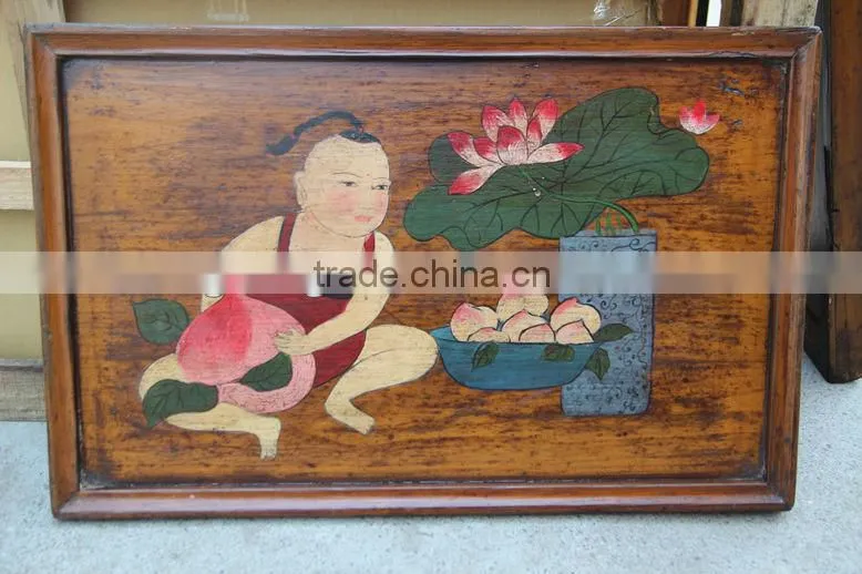 antique Chinese painted wood picture board