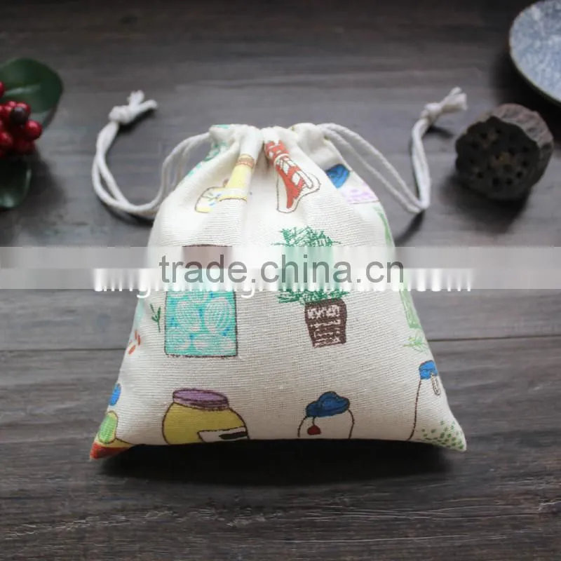 wholesale colorful cute cotton fabric drawstring bag with logo in custom