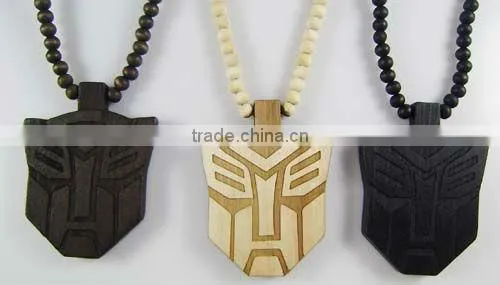 Transformer Hiphop Wood Pendant necklace, 36'' Wooden Beaded Chain