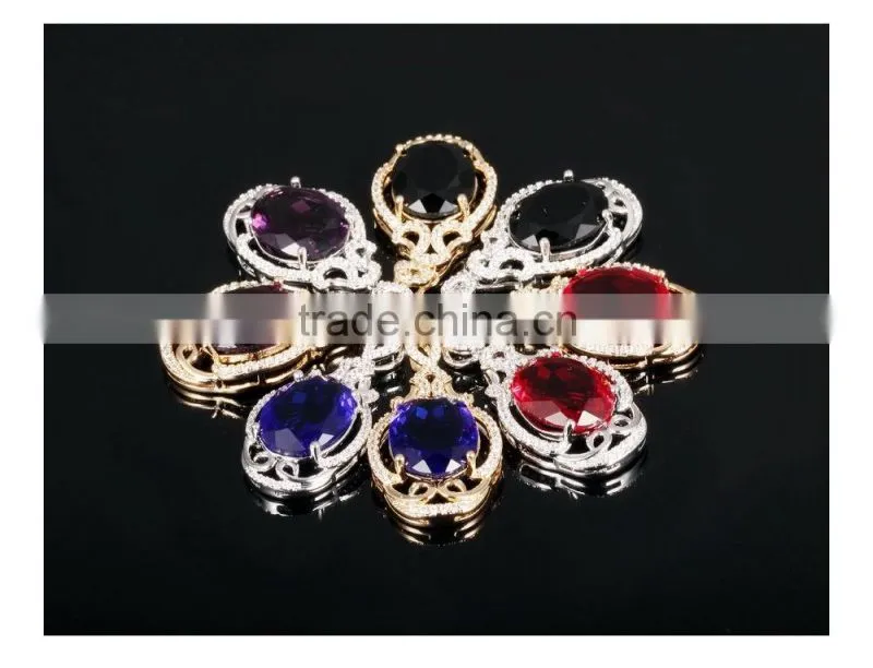 wholesale fashion jewelry 18k gold plated glass stone pendant with ruby