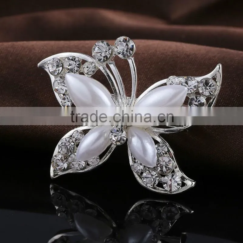 Maple Leaves Rhinestone Flower Brooch Pins With Pearls,Vintage Designs Crystal Rhinestone Brooch For Wedding Decoration