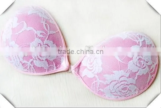 Sexy Girl Wear Soft Bra Pink Lace Piped Sponge Bra