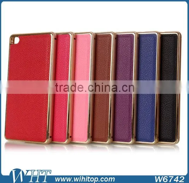 For Huawei P8 Luxury Aluminum Bumper Leather Back Cover Mobile Phone Case