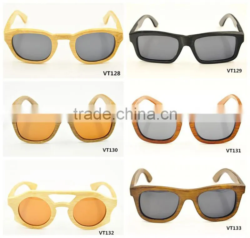 2016 square round classic UV400 color mirror lens design bamboo wooden polarized sunglasses sun glasses