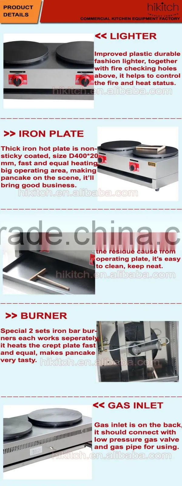 Commercial table top pancake machine stainless steel gas crepe maker