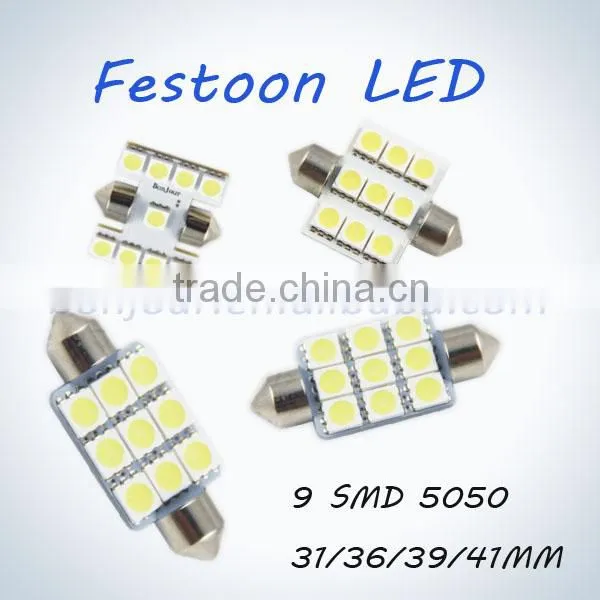 9pcs 5050SMD Dome Light Festoon Led 36mm c5w Led auto light