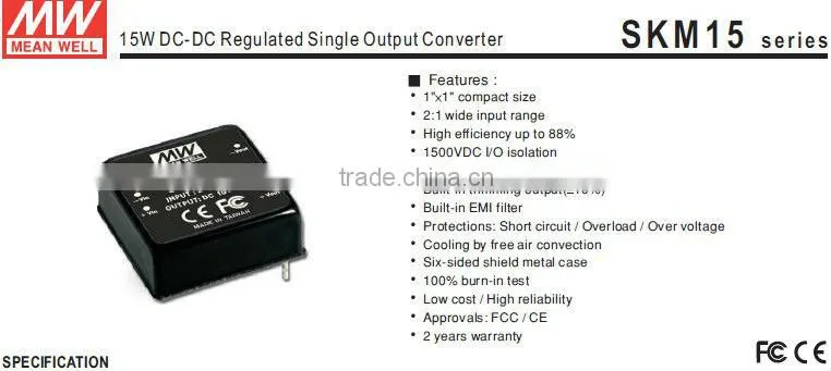 Meanwell 15W DC-DC Regulated Single Output Converter ce switching power supply
