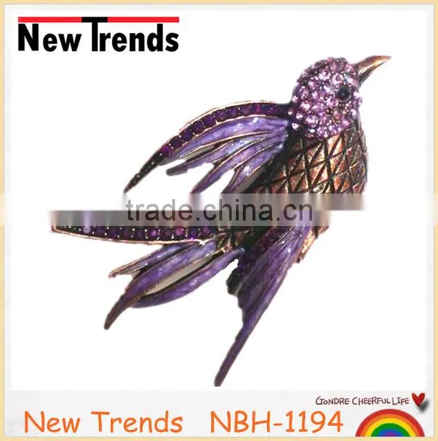 Alloy purple rhinestone little birds jewelry brooch pin wholesale 2014