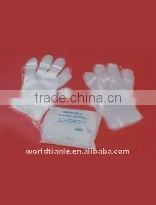 Disposable sterile polyethylene gloves packed one pair in one pouch