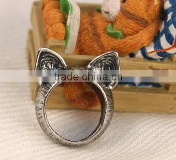 Antique Vintage Bronze Style Kawaii Kitty Cat Ear Metal Costume Jewellery Ring