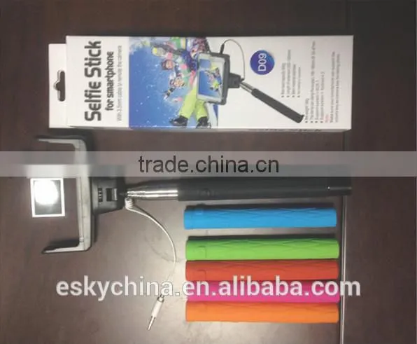2016 BEST SELLING in China happy travel tourism D09Plus Cable Take Pole Extensible Selfie Stick Handheld Monopod With Mirror