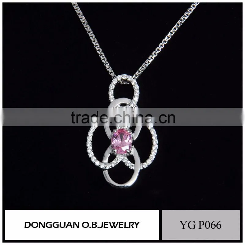2016 the newest designs fashion 925 sterling silver pendant with pink stone wholesale price