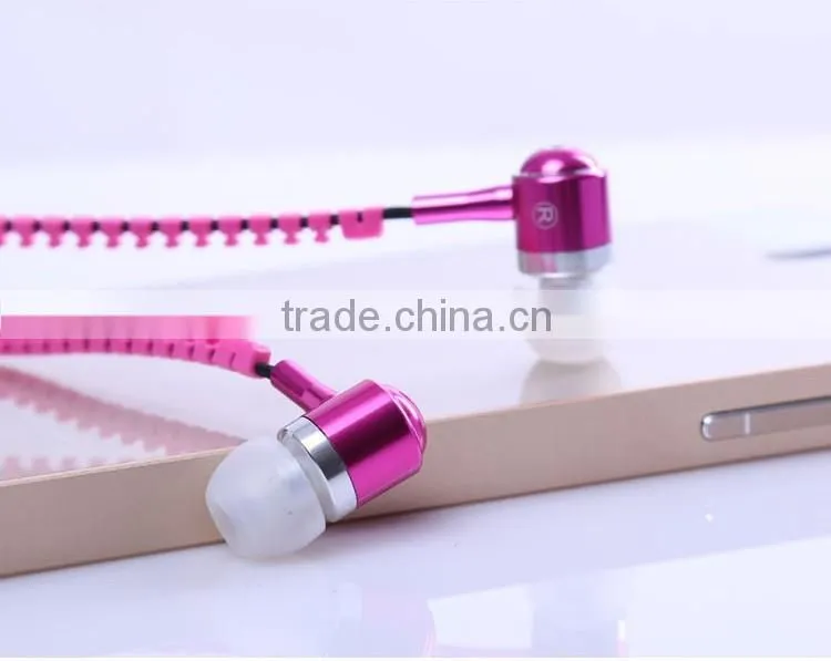 newest design hot selling zipper headphones zipper earphone for mobile phone