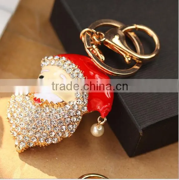 2014 Latest Rhinestone Drip Santa Claus Head Keychain , Bag Pendant ZTKC-183