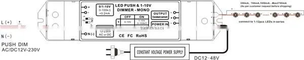 constant current 350mA -2700mA push dim or 1-10v led dimming driver