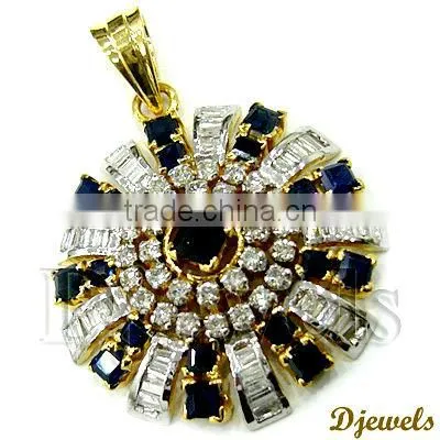 Blue Sapphire & Diamond Pendant, Gold Pendant, Pendant Jewelry