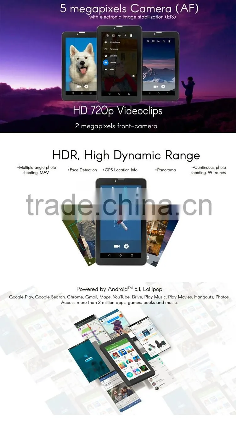 2016 Christmas gift Quad core dual-camera 1280*800px 8 inch 3G tablet pc