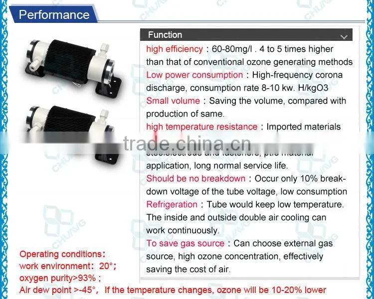 Manufacturers 1G 3G air cooling ceramic ozone generator tube