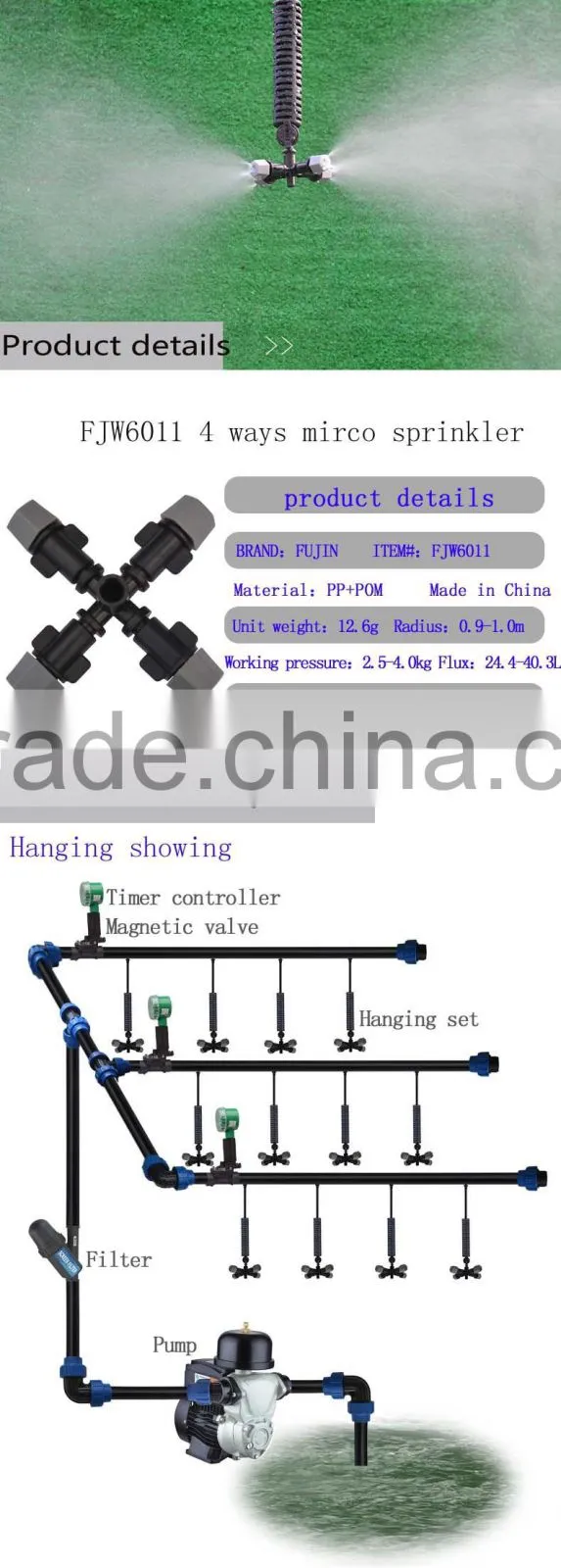mist sprinkler system,latest technology plastic sprinkler/easy assembly