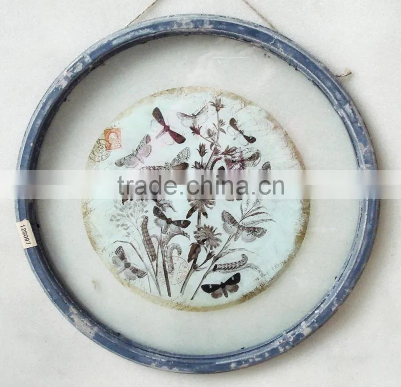 2016 new style rural wooden glass frame with linen printing insert