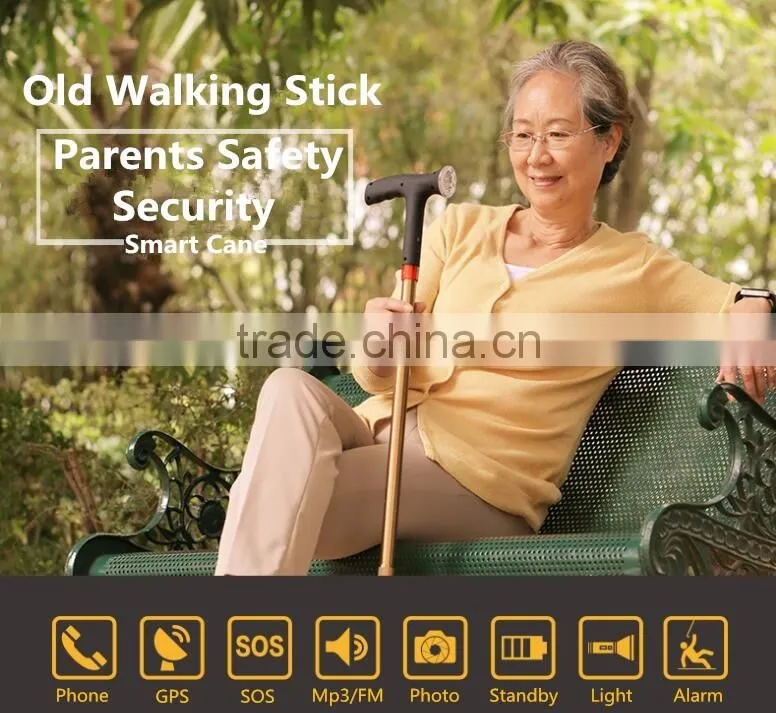 Multi-funcational intelligent walking stik, Adjustable height,Soft rabber base,Long standby for one-time charge,Big button