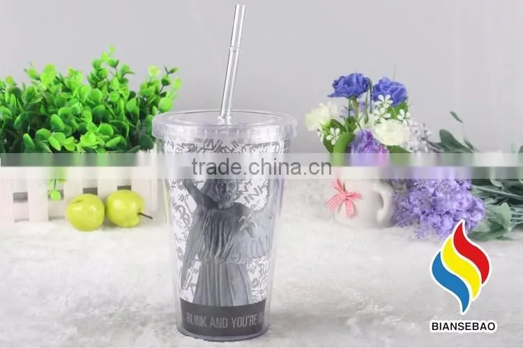 Wholesale double wall 24oz plastic tumbler with straw drinking