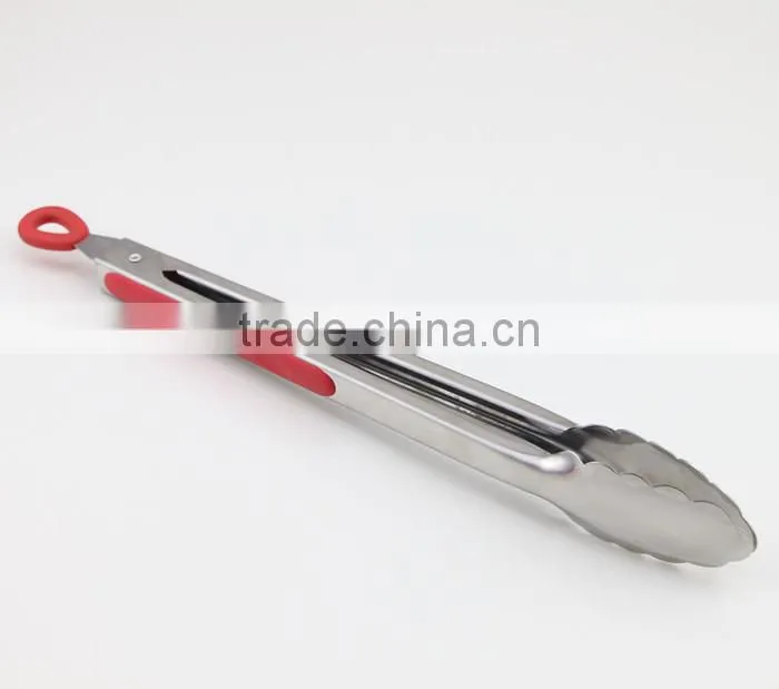Red Silicone Handle Stainless Steel Tong Barbecue Tong