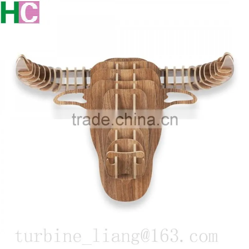 wooden animal heads trophy head bull