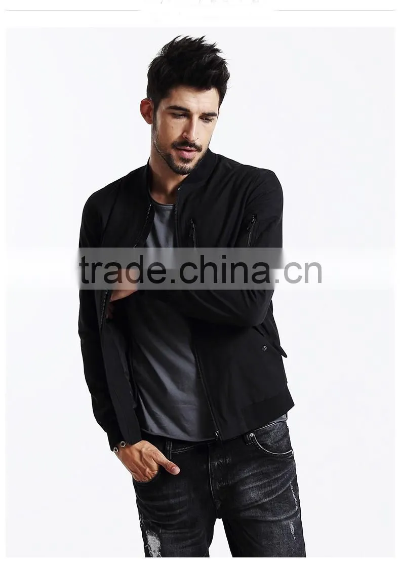 Polycotton mens jacket with sleeve zipper fashion varsity jacket plain baseball jacket