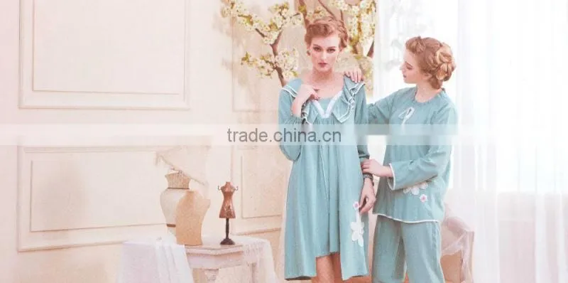 Classic style cotton two piece woman pyjama for night sleep wear